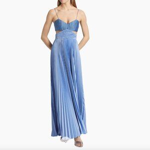 amur Elodie Satin Colorblock Pleated Gown